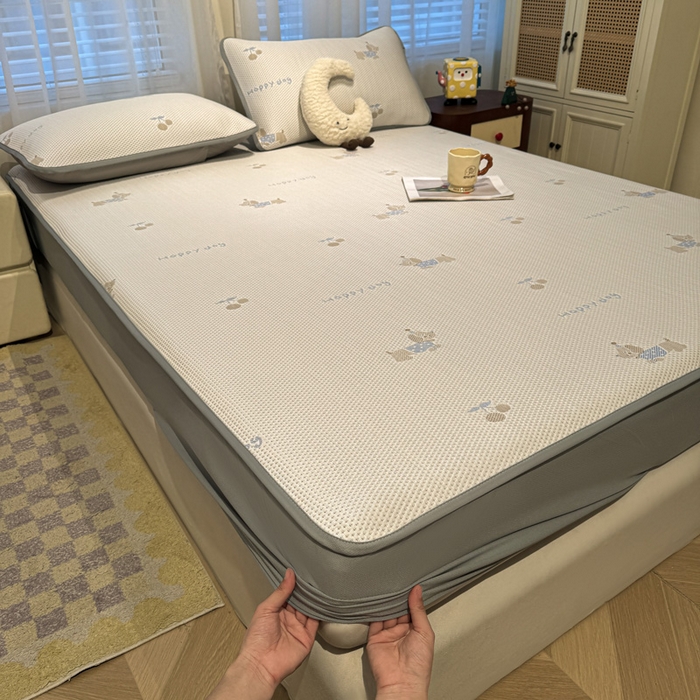 91家纺网 家纺一手货源 找家纺 凯罗 2026新款卡通实拍小红书爆款凉豆豆绣花凉席床笠可水洗床笠席子 小萌狗