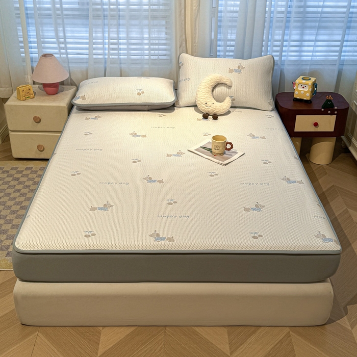 91家纺网 家纺一手货源 找家纺 凯罗 2026新款卡通实拍小红书爆款凉豆豆绣花凉席床笠可水洗床笠席子 小萌狗