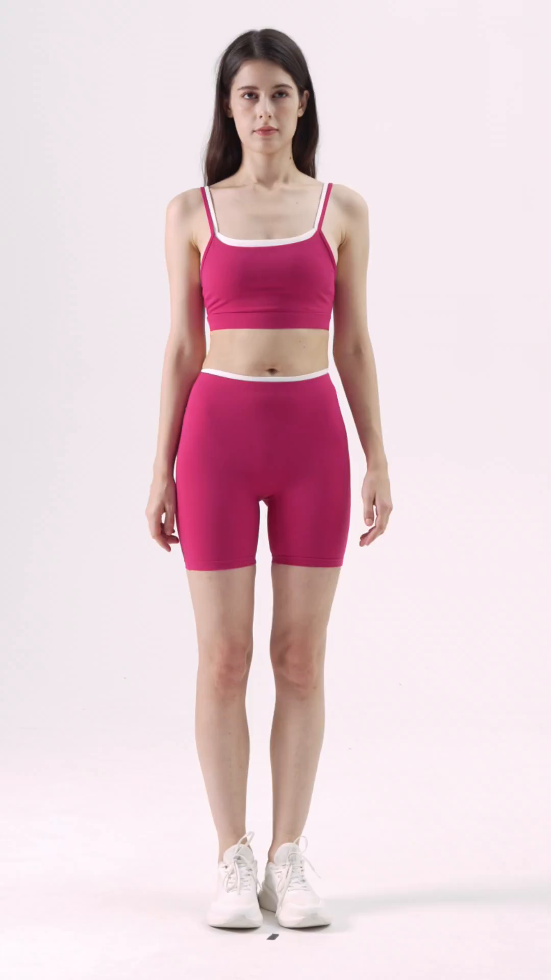 91家纺网 家纺一手货源 找家纺 （总）沐珩家纺 2026跨境新款假两件撞色白条吊带跑步运动内衣文胸三分短裤瑜伽服套装