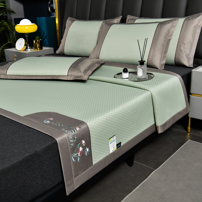 91家纺网 家纺一手货源 找家纺 小牛席业 【正宗凉感】2023新款小冰块-凉感冰丝席凉席藤席竹席乳胶席 小冰块-凉感冰丝席（绿色）