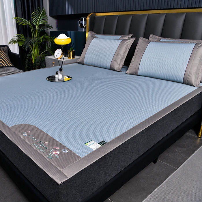 91家纺网 家纺一手货源 找家纺 小牛席业 【正宗凉感】2023新款小冰块-凉感冰丝席凉席藤席竹席乳胶席 小冰块-凉感冰丝席（蓝色）