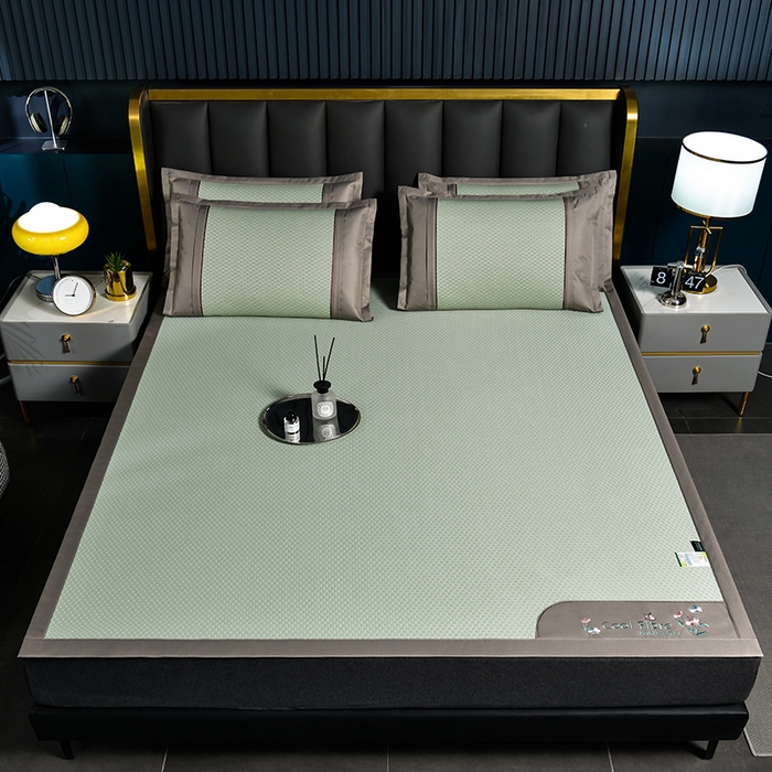 91家纺网 家纺一手货源 找家纺 小牛席业 【正宗凉感】2023新款小冰块-凉感冰丝席凉席藤席竹席乳胶席 小冰块-凉感冰丝席（绿色）