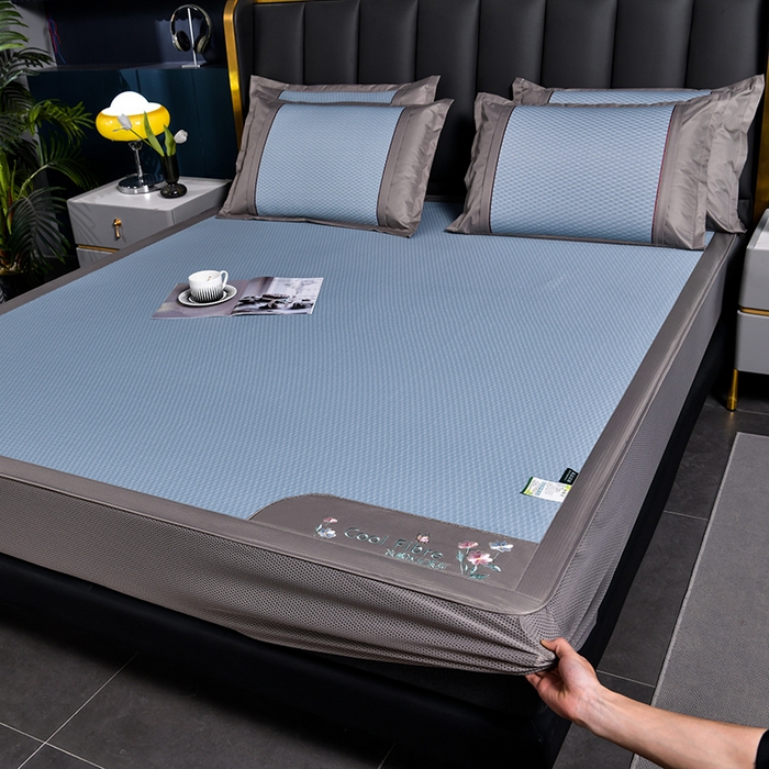 91家纺网 家纺一手货源 找家纺 小牛席业 【正宗凉感】2023新款小冰块-凉感冰丝席（床笠款）凉席藤席竹席乳胶席 小冰块-凉感冰丝席-床笠款（蓝色）