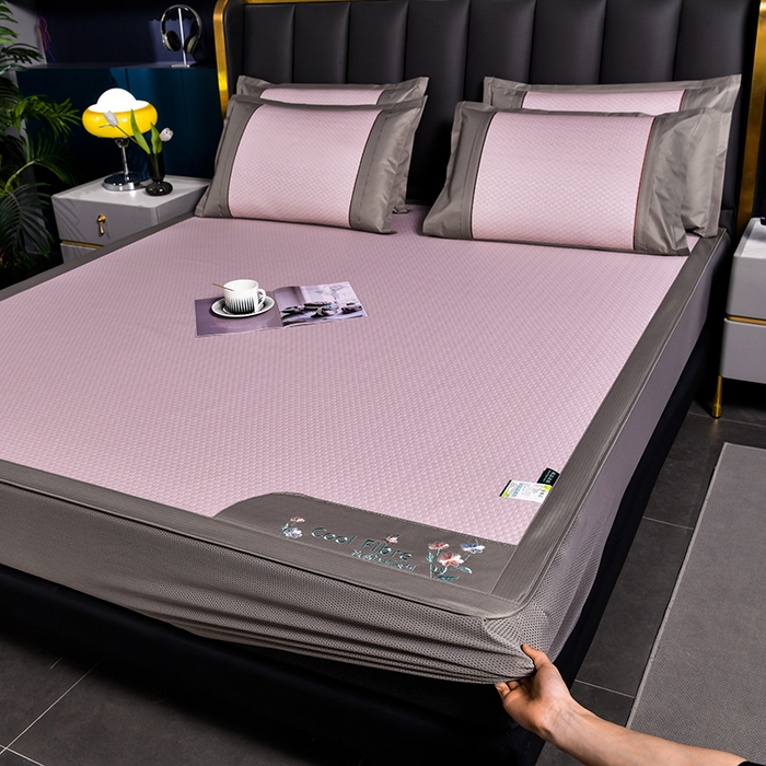 小牛席业 【正宗凉感】2023新款小冰块-凉感冰丝席（床笠款）凉席藤席竹席乳胶席 小冰块-凉感冰丝席-床笠款（粉色）