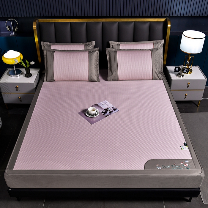 91家纺网 家纺一手货源 找家纺 小牛席业 【正宗凉感】2023新款小冰块-凉感冰丝席（床笠款）凉席藤席竹席乳胶席 小冰块-凉感冰丝席-床笠款（粉色）