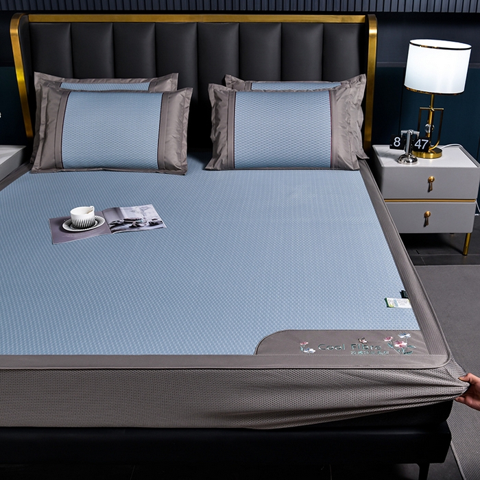 91家纺网 家纺一手货源 找家纺 小牛席业 【正宗凉感】2023新款小冰块-凉感冰丝席（床笠款）凉席藤席竹席乳胶席 小冰块-凉感冰丝席-床笠款（蓝色）