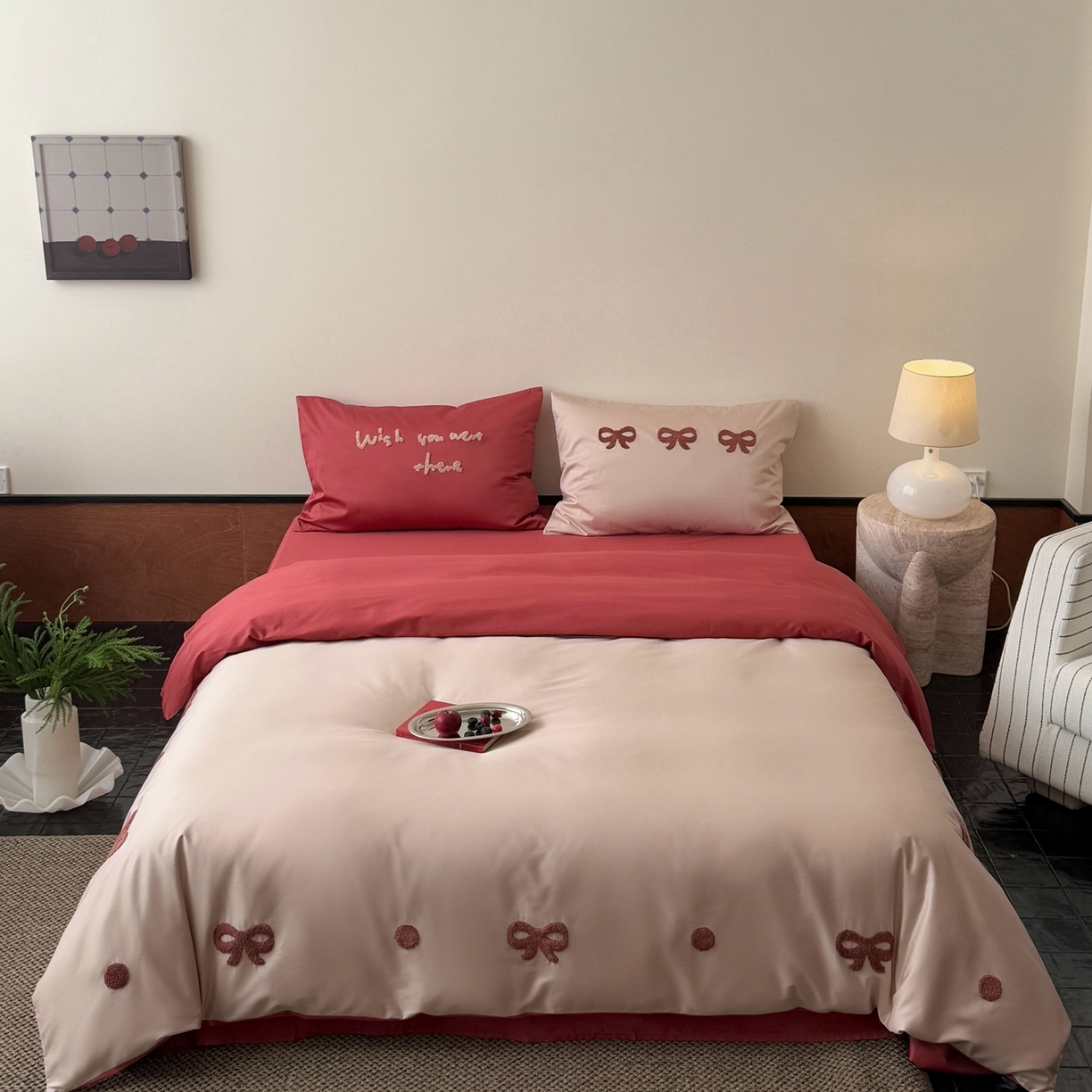 91家纺网 家纺一手货源 找家纺 （总）鹿班家居 2026春夏新款100S长绒棉纯棉毛巾绣四件套-绯红情书系列（标准会员-20元）