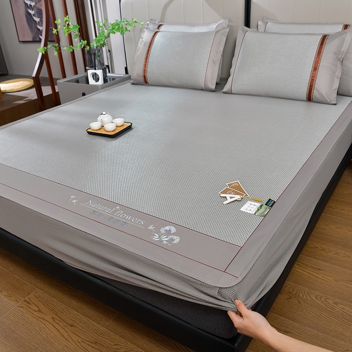 91家纺网 家纺一手货源 找家纺 小牛席业 2026新款加厚款-绣球草本清凉冰藤席系列（床笠款）清凉席凉席藤席冰藤席冰丝席草席竹席乳胶席凉感豆豆 加厚款-绣球草本清凉席（床笠款）银灰