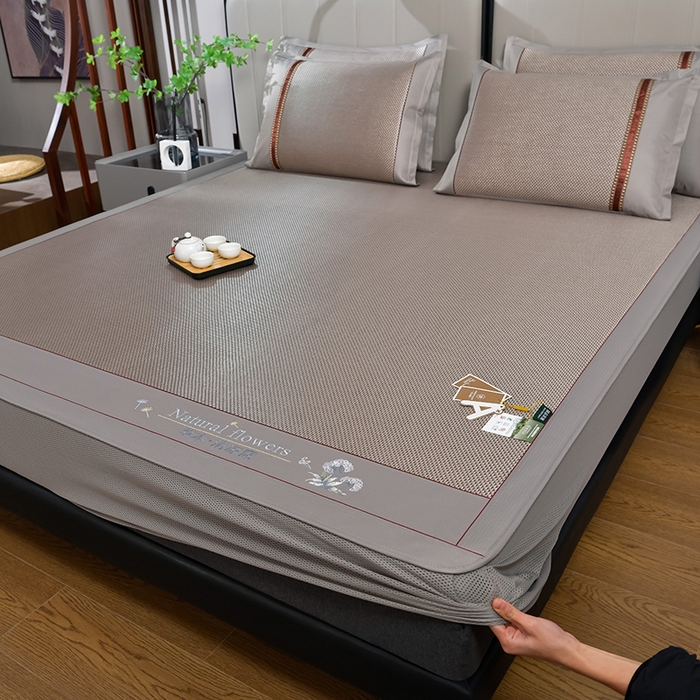 91家纺网 家纺一手货源 找家纺 小牛席业 2026新款加厚款-绣球草本清凉冰藤席系列（床笠款）清凉席凉席藤席冰藤席冰丝席草席竹席乳胶席凉感豆豆 加厚款-绣球草本清凉席（床笠款）香槟