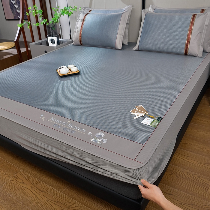 小牛席业 2026新款加厚款-绣球草本清凉冰藤席系列（床笠款）清凉席凉席藤席冰藤席冰丝席草席竹席乳胶席凉感豆豆 加厚款-绣球草本清凉席（床笠款）蓝色