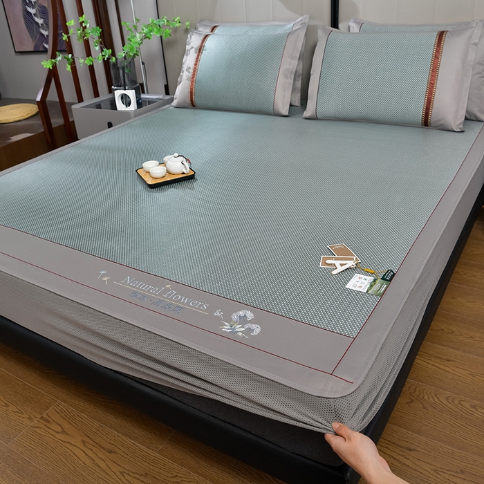 小牛席业 2026新款加厚款-绣球草本清凉冰藤席系列（床笠款）清凉席凉席藤席冰藤席冰丝席草席竹席乳胶席凉感豆豆 加厚款-绣球草本清凉席（床笠款）绿色