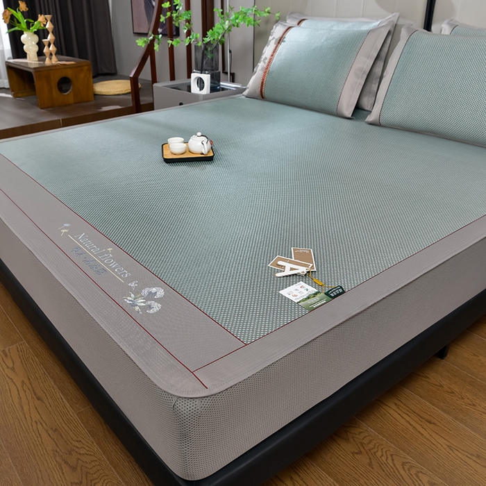 91家纺网 家纺一手货源 找家纺 小牛席业 2026新款加厚款-绣球草本清凉冰藤席系列（床笠款）清凉席凉席藤席冰藤席冰丝席草席竹席乳胶席凉感豆豆 加厚款-绣球草本清凉席（床笠款）绿色