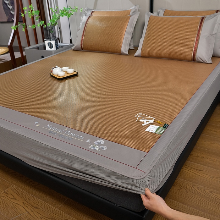 小牛席业 2026新款加厚款-绣球草本清凉冰藤席系列（床笠款）清凉席凉席藤席冰藤席冰丝席草席竹席乳胶席凉感豆豆 加厚款-绣球草本清凉席（床笠款）咖色