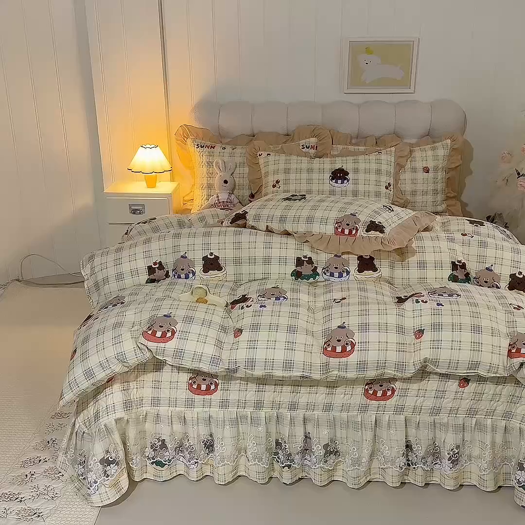 91家纺网 家纺一手货源 找家纺 （总）美达家纺 2026新款A类全棉夹棉蕾丝花边床盖四件套