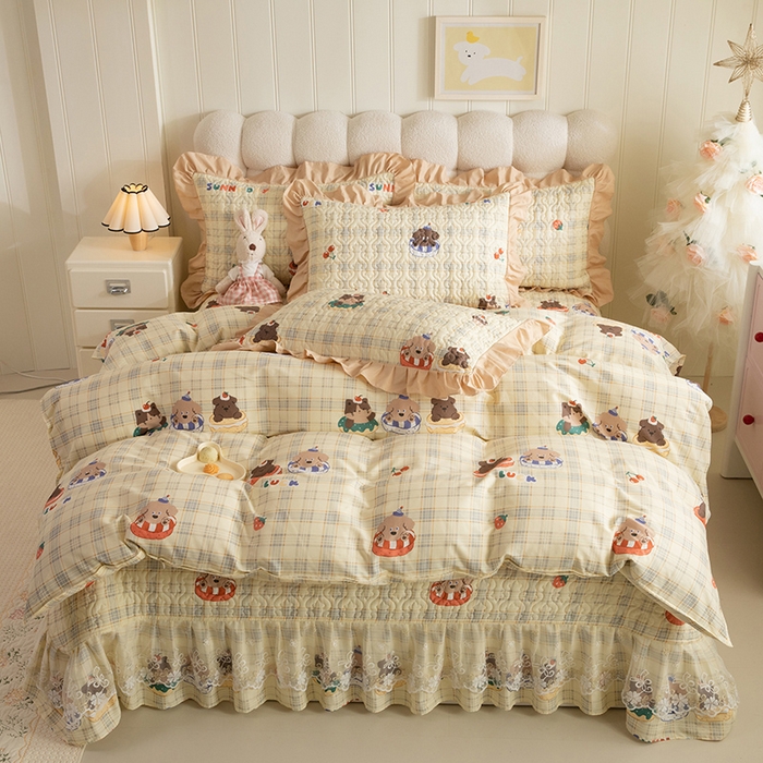 91家纺网 家纺一手货源 找家纺 （总）美达家纺 2026新款13372全棉素色夹棉床笠四件套