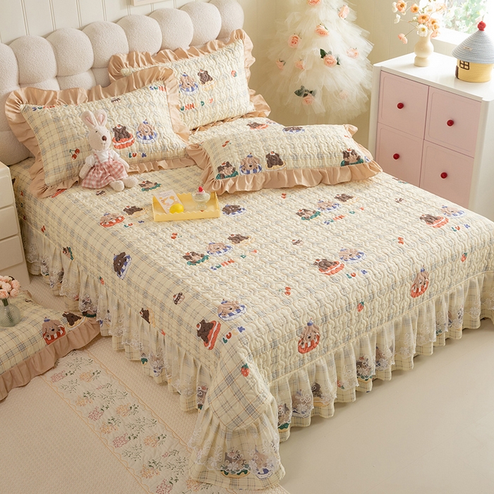 91家纺网 家纺一手货源 找家纺 （总）美达家纺 2026新款A类全棉夹棉蕾丝花边床盖四件套