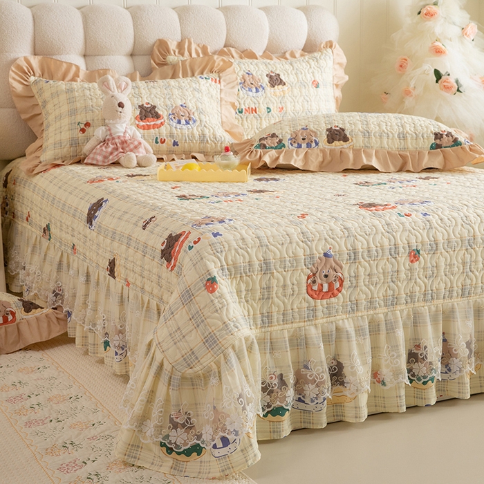 91家纺网 家纺一手货源 找家纺 （总）美达家纺 2026新款A类全棉夹棉蕾丝花边床盖四件套