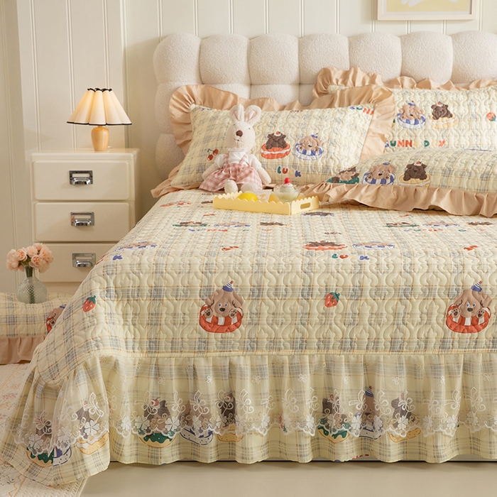 91家纺网 家纺一手货源 找家纺 （总）美达家纺 2026新款A类全棉夹棉蕾丝花边床盖四件套