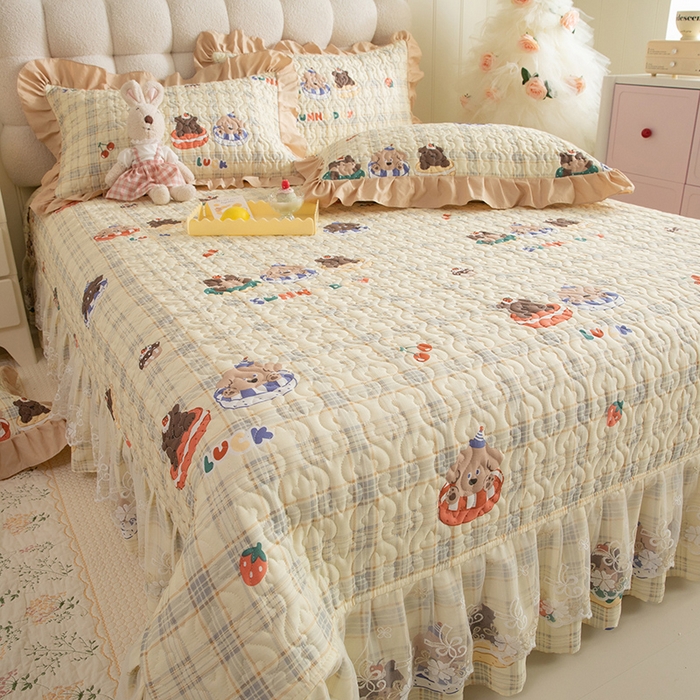 91家纺网 家纺一手货源 找家纺 （总）美达家纺 2026新款A类全棉夹棉蕾丝花边床盖四件套