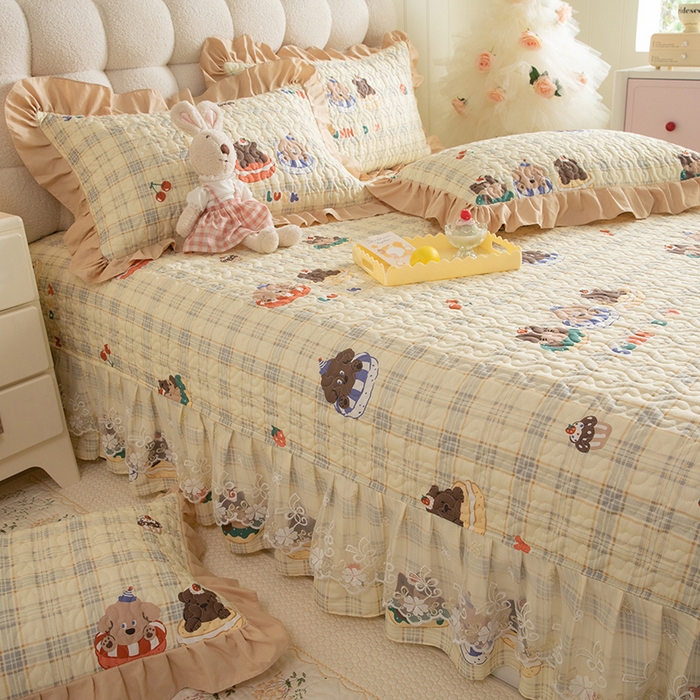 91家纺网 家纺一手货源 找家纺 （总）美达家纺 2026新款A类全棉夹棉蕾丝花边床盖四件套