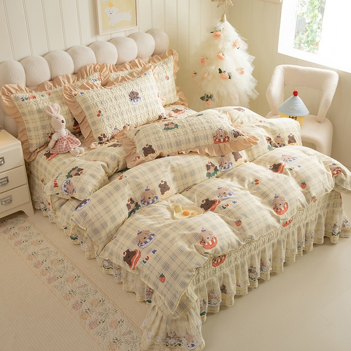 91家纺网 家纺一手货源 找家纺 （总）美达家纺 2026新款A类全棉夹棉蕾丝花边床盖四件套