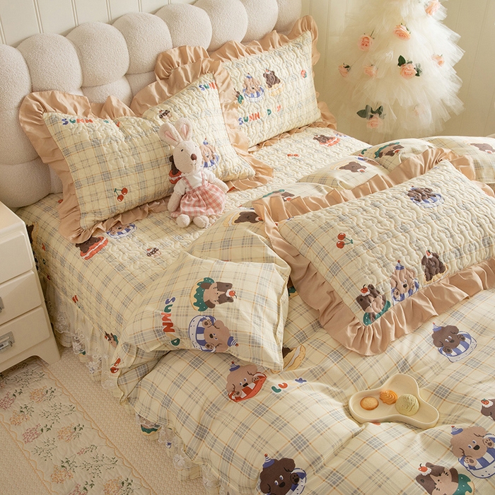 91家纺网 家纺一手货源 找家纺 （总）美达家纺 2026新款A类全棉夹棉蕾丝花边床盖四件套