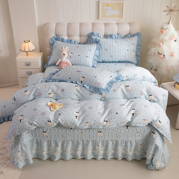 91家纺网 家纺一手货源 找家纺 （总）美达家纺 2026新款A类全棉夹棉蕾丝花边床盖四件套