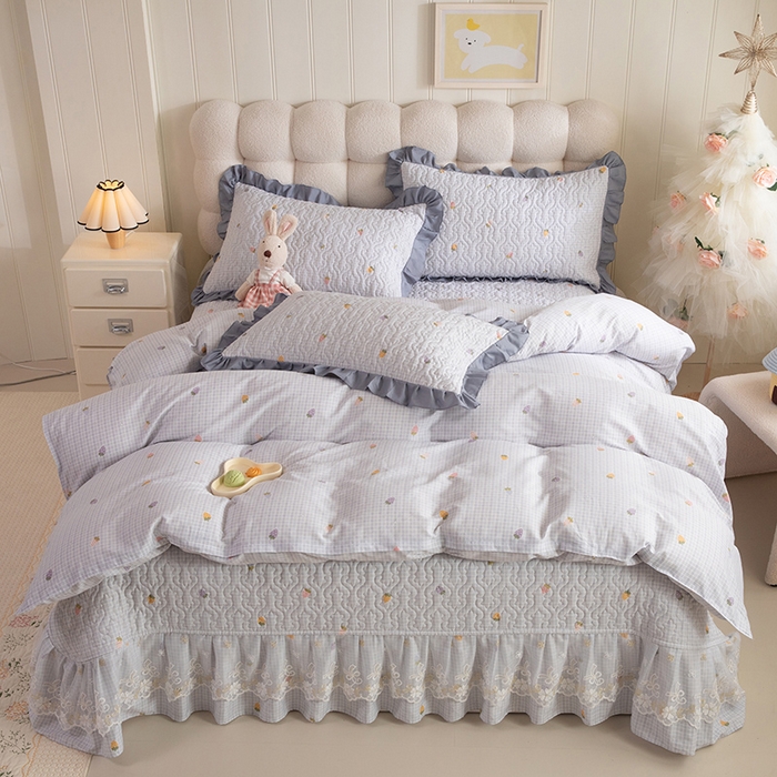 91家纺网 家纺一手货源 找家纺 （总）美达家纺 2026新款A类全棉夹棉蕾丝花边床盖四件套