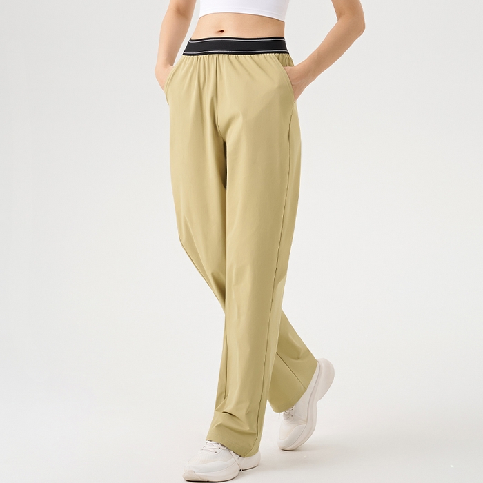 91家纺网 家纺一手货源 找家纺 沐珩家纺 2026新款户外跑步运动长裤直筒宽松轻薄弹力速干健身裤口袋工装休闲裤 卡其色