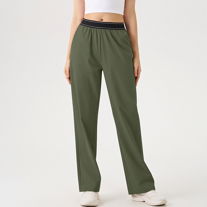 沐珩家纺 2026新款户外跑步运动长裤直筒宽松轻薄弹力速干健身裤口袋工装休闲裤 军绿色