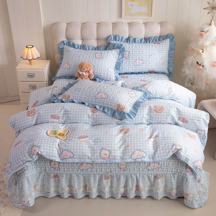 91家纺网 家纺一手货源 找家纺 （总）美达家纺 2026新款A类全棉夹棉蕾丝花边床盖四件套