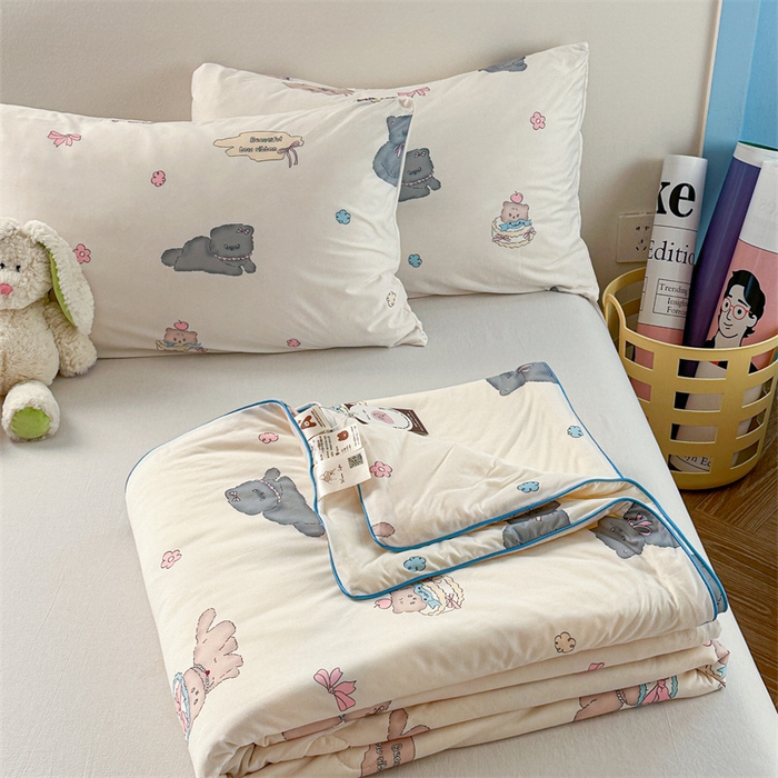 91家纺网 家纺一手货源 找家纺 暖生活 2026新款牛奶针织小清新大豆夏被 小奶猫