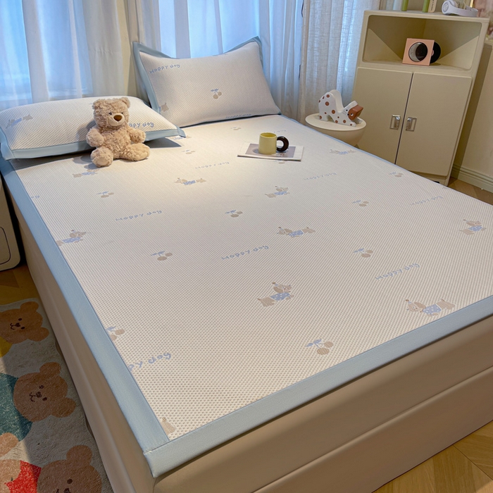 91家纺网 家纺一手货源 找家纺 凯罗 2026新款卡通实拍小红书爆款凉豆豆绣花床席可水洗床席席子 小萌狗