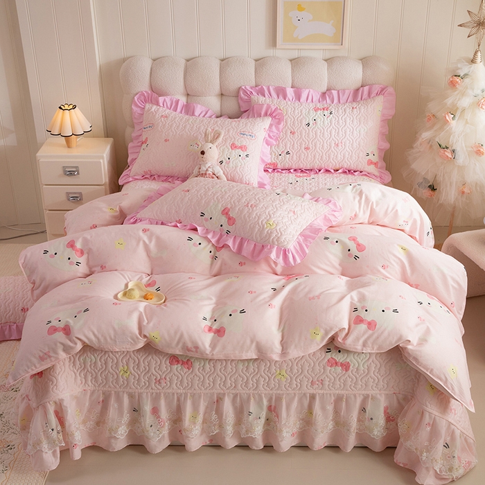 91家纺网 家纺一手货源 找家纺 （总）美达家纺 2026新款A类全棉夹棉蕾丝花边床盖四件套