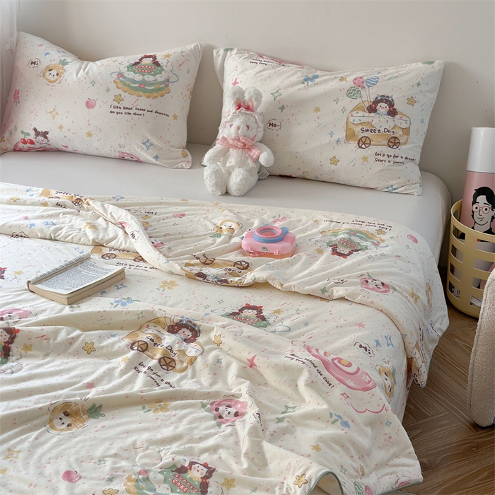 91家纺网 家纺一手货源 找家纺 暖生活 2026新款牛奶针织小清新大豆夏被 蛋糕铺