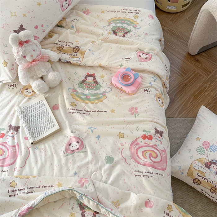 91家纺网 家纺一手货源 找家纺 暖生活 2026新款牛奶针织小清新大豆夏被 蛋糕铺