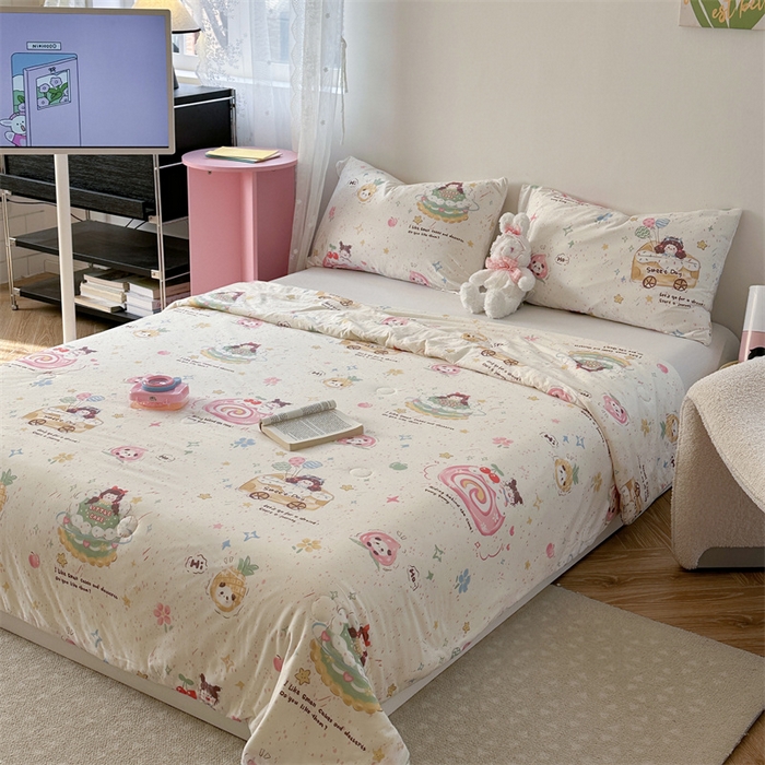 91家纺网 家纺一手货源 找家纺 暖生活 2026新款牛奶针织小清新大豆夏被 蛋糕铺