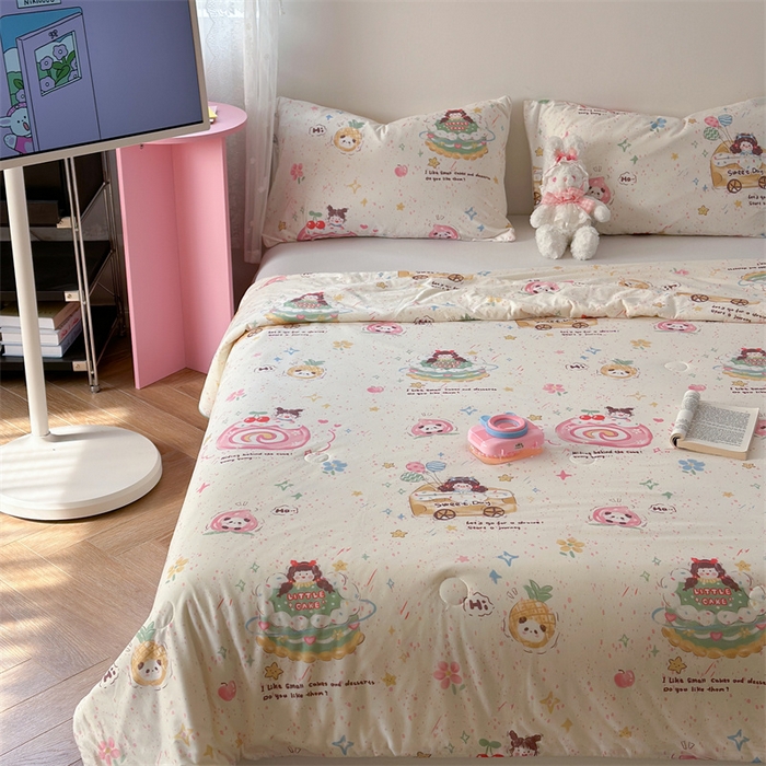 91家纺网 家纺一手货源 找家纺 暖生活 2026新款牛奶针织小清新大豆夏被 蛋糕铺