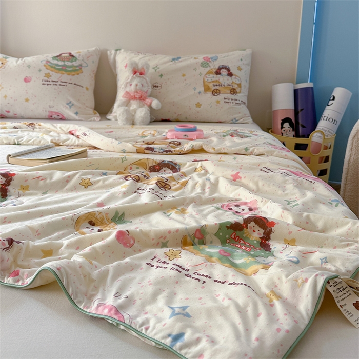 91家纺网 家纺一手货源 找家纺 暖生活 2026新款牛奶针织小清新大豆夏被 蛋糕铺