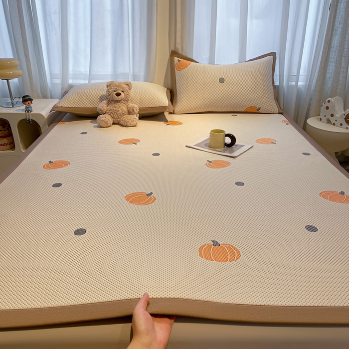 凯罗 2026新款卡通实拍小红书爆款凉豆豆绣花床席可水洗床席席子 小南瓜-桔