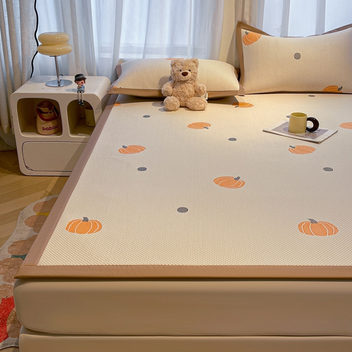 91家纺网 家纺一手货源 找家纺 凯罗 2026新款卡通实拍小红书爆款凉豆豆绣花床席可水洗床席席子 小南瓜-桔