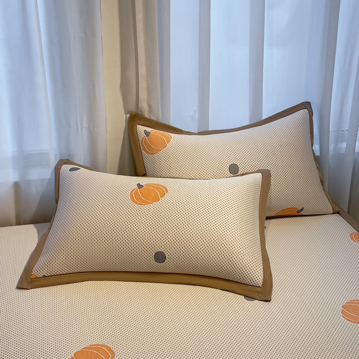 91家纺网 家纺一手货源 找家纺 凯罗 2026新款卡通实拍小红书爆款凉豆豆绣花床席可水洗床席席子 小南瓜-桔