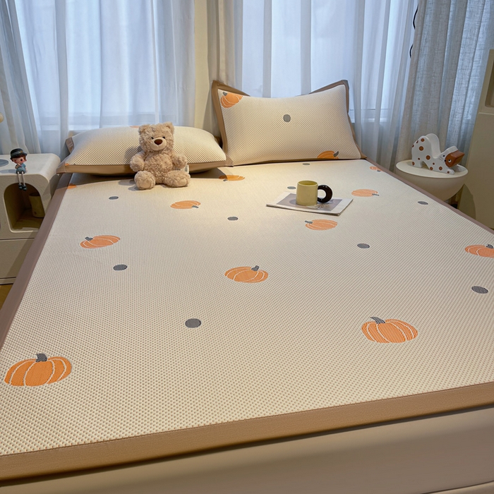 91家纺网 家纺一手货源 找家纺 凯罗 2026新款卡通实拍小红书爆款凉豆豆绣花床席可水洗床席席子 小南瓜-桔