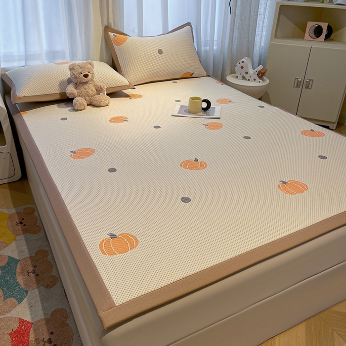 91家纺网 家纺一手货源 找家纺 凯罗 2026新款卡通实拍小红书爆款凉豆豆绣花床席可水洗床席席子 小南瓜-桔