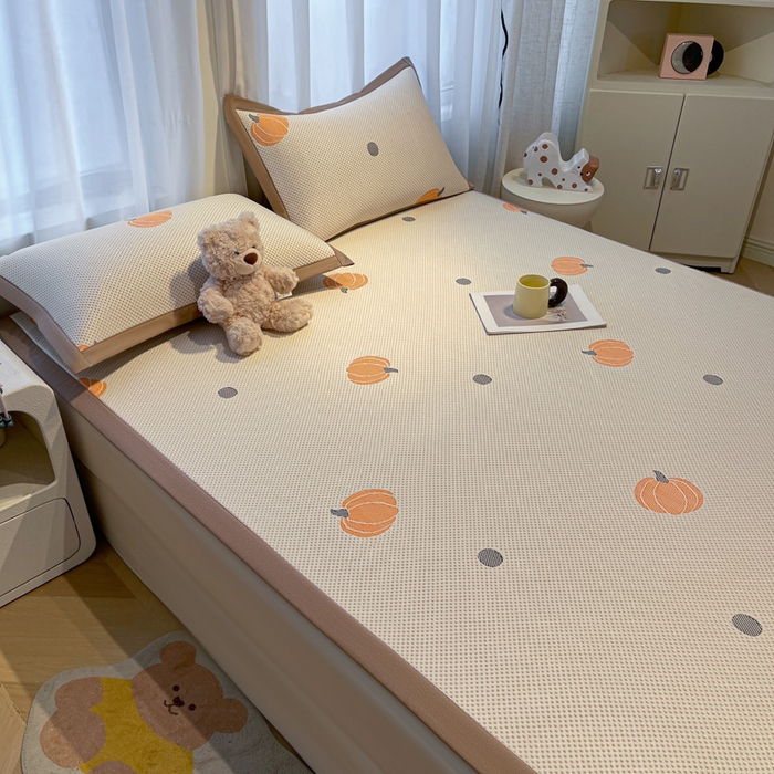 91家纺网 家纺一手货源 找家纺 凯罗 2026新款卡通实拍小红书爆款凉豆豆绣花床席可水洗床席席子 小南瓜-桔