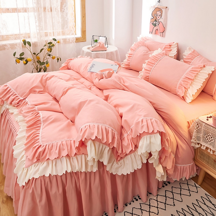 91家纺网 家纺一手货源 找家纺 （总）沐珩家纺 2026新款双边荷叶磨毛四件套-流年系列