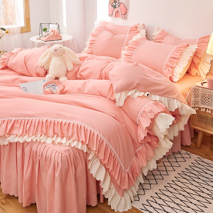 91家纺网 家纺一手货源 找家纺 （总）沐珩家纺 2026新款双边荷叶磨毛四件套-流年系列