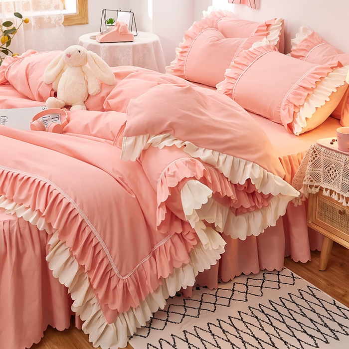 91家纺网 家纺一手货源 找家纺 （总）沐珩家纺 2026新款双边荷叶磨毛四件套-流年系列