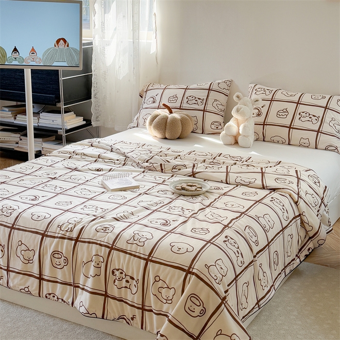 91家纺网 家纺一手货源 找家纺 暖生活 2026新款牛奶针织小清新大豆夏被 格子铺