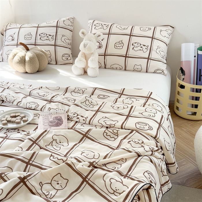 91家纺网 家纺一手货源 找家纺 暖生活 2026新款牛奶针织小清新大豆夏被 格子铺